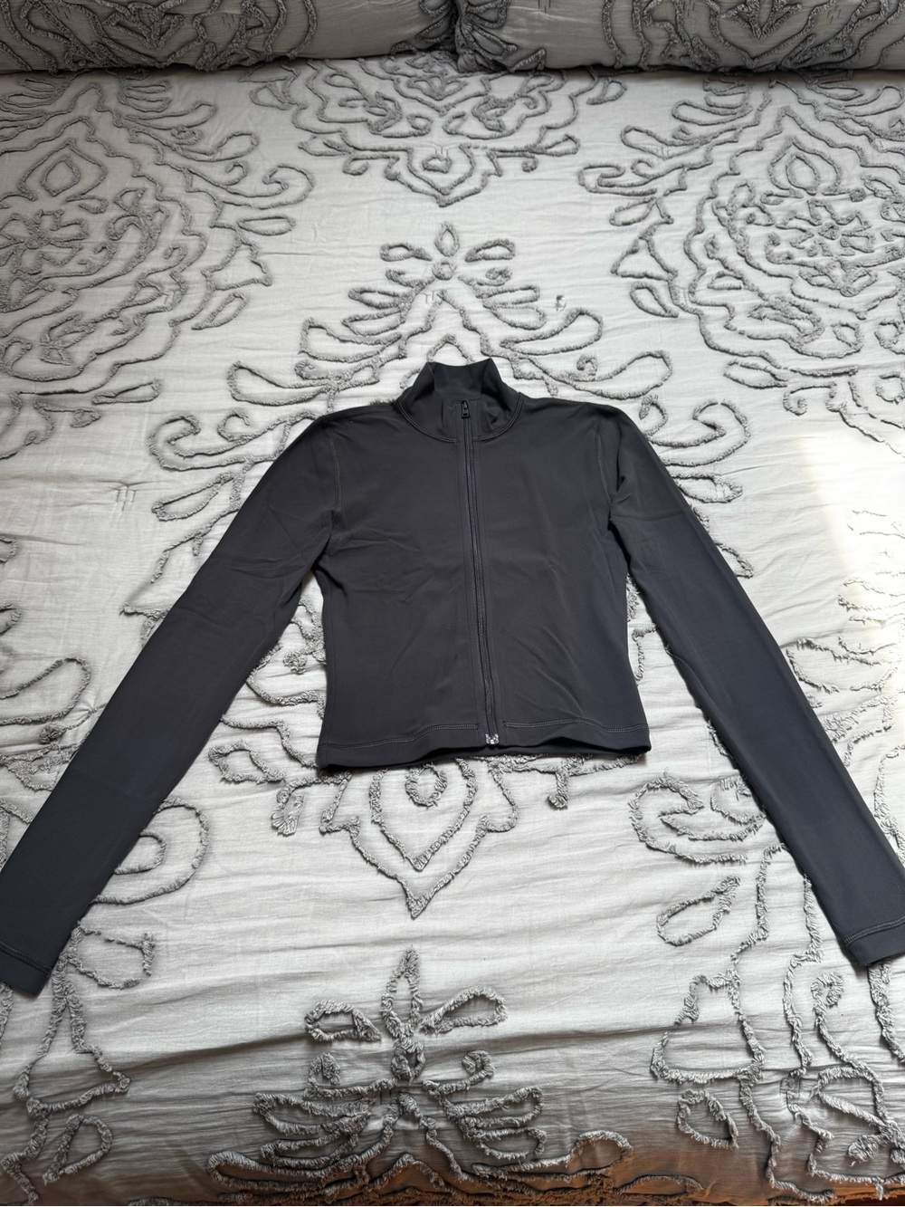Aritzia Gray Long-Sleeve Zip Crop Jacket